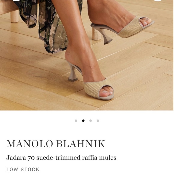 Manolo Blahnik Tan Raffia Mules with Suede Trim - Picture 2 of 14